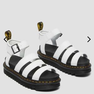 DR MARTENS BLAIRE HYDRO LEATHER STRAP WHITE PLATFORM SANDALS
